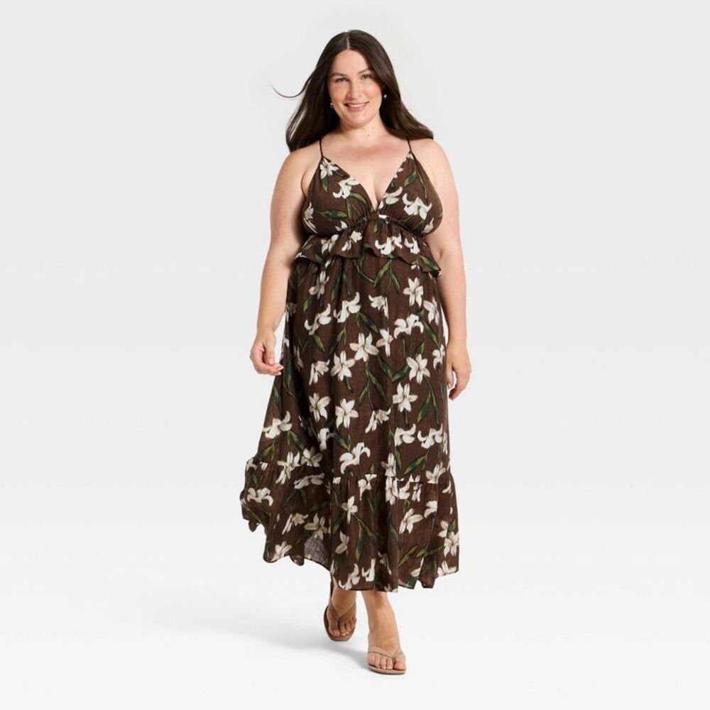 Women's Ruffle Maxi Dress - A New Day Brown XL